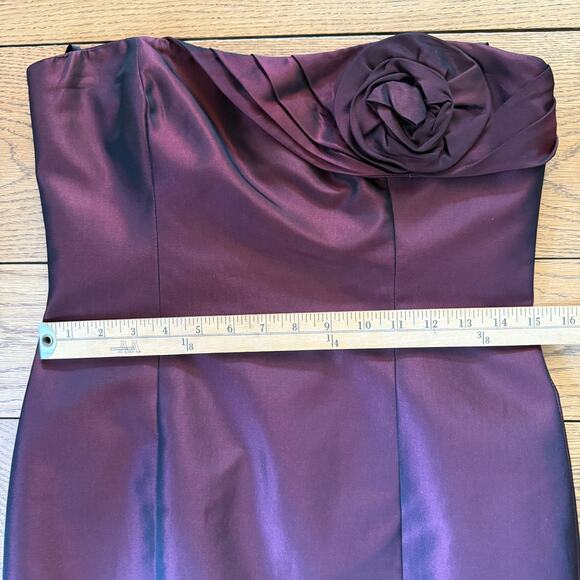 David Meister Cocktail Dress SZ 8 Burgundy Black Strapless Rosette Art Deco - Picture 7 of 8